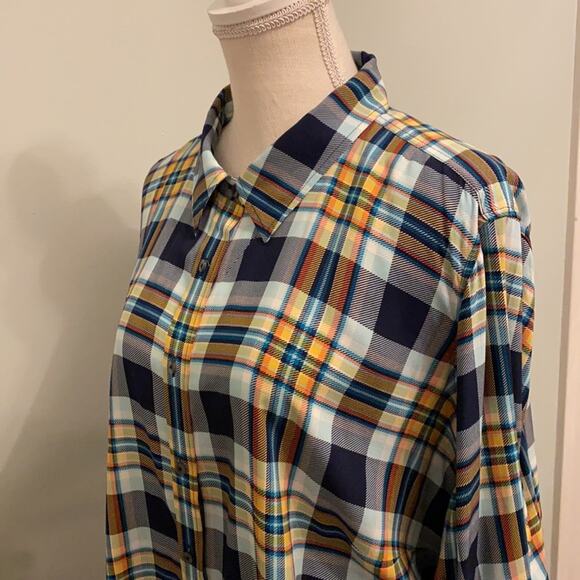 Talbots Blue and Yellow Plaid Lightweight Button-Up Shirt Size 3XP - Picture 2 of 5